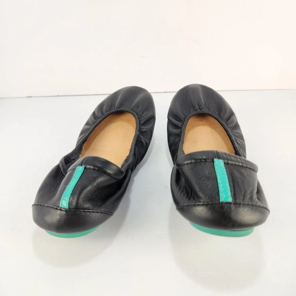 Tieks Black Leather Ballet Flats Women's Size 6 Turquoise Soles Slip On